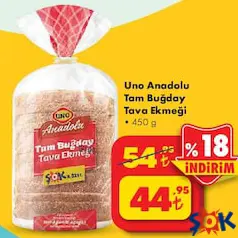 UNO ANADOLU TAM BUĞDAY TAVA EKMEĞİ 450 G UNO ANADOLU TAM BUĞDAY TAVA EKMEĞİ 450 G